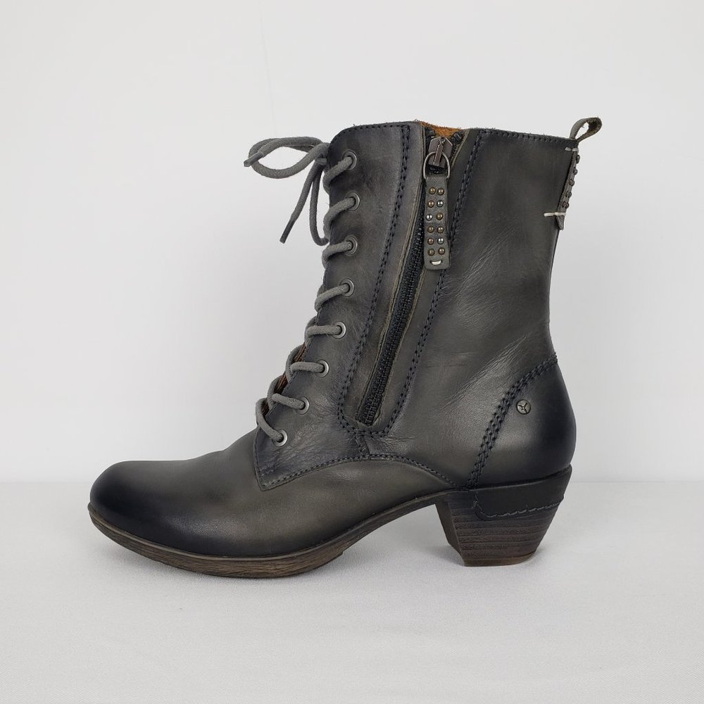 Pikolinos Grey Leather Lace Up Boots Size 7.5